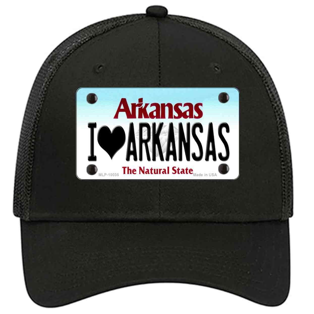 I Love Arkansas Novelty Black Mesh License Plate Hat