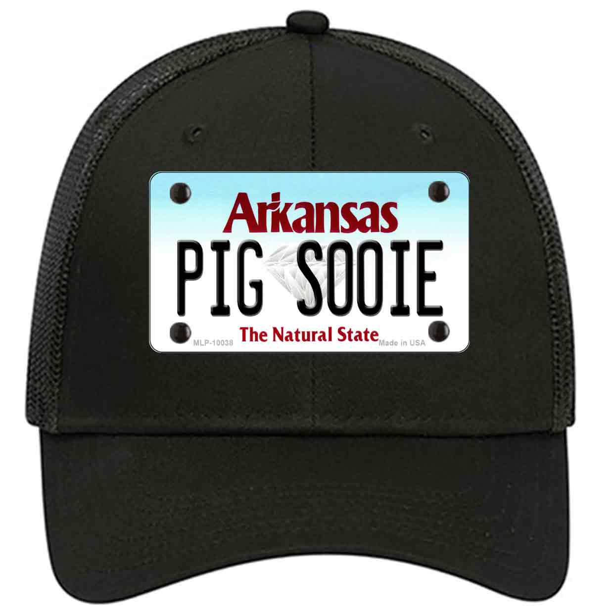 Pig Sooie Arkansas Novelty Black Mesh License Plate Hat