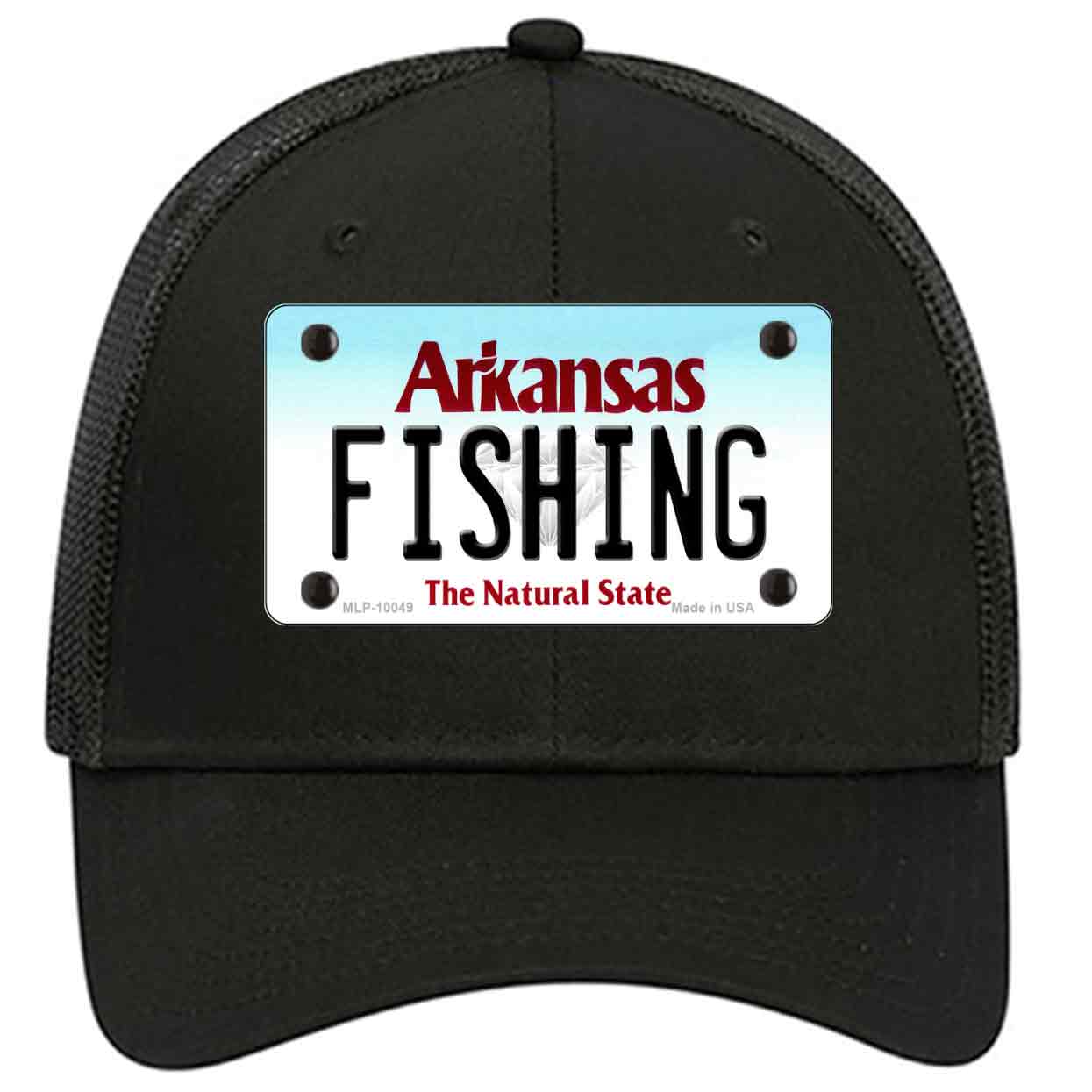 Fishing Arkansas Novelty Black Mesh License Plate Hat
