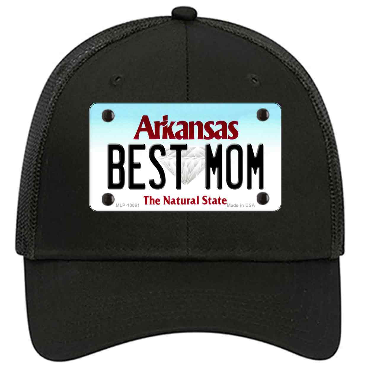 Best Mom Arkansas Novelty Black Mesh License Plate Hat