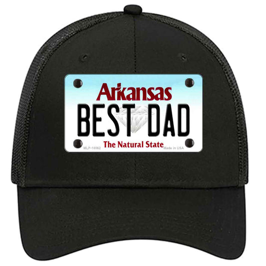 Best Dad Arkansas Novelty Black Mesh License Plate Hat