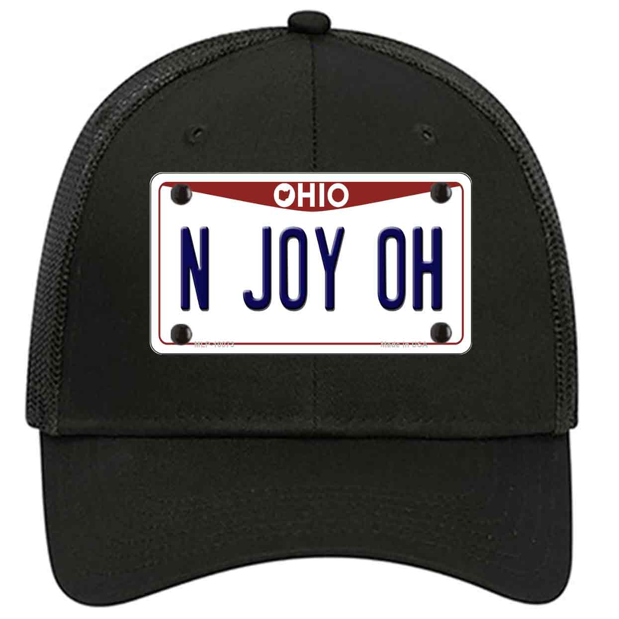 N Joy OH Ohio Novelty Black Mesh License Plate Hat