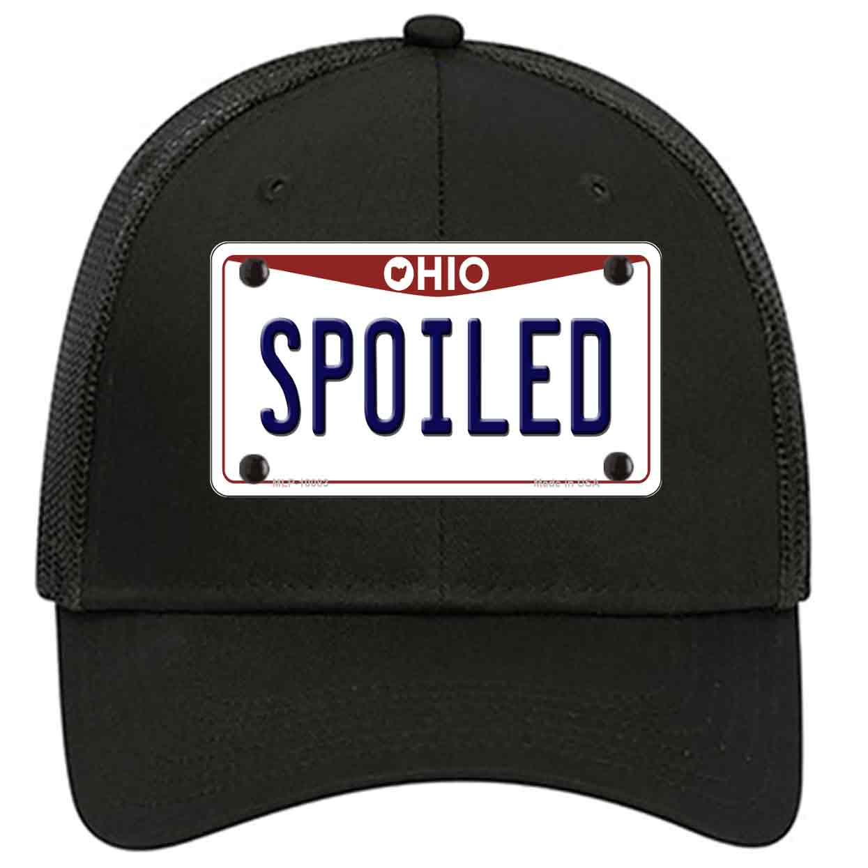 Spoiled Ohio Novelty Black Mesh License Plate Hat