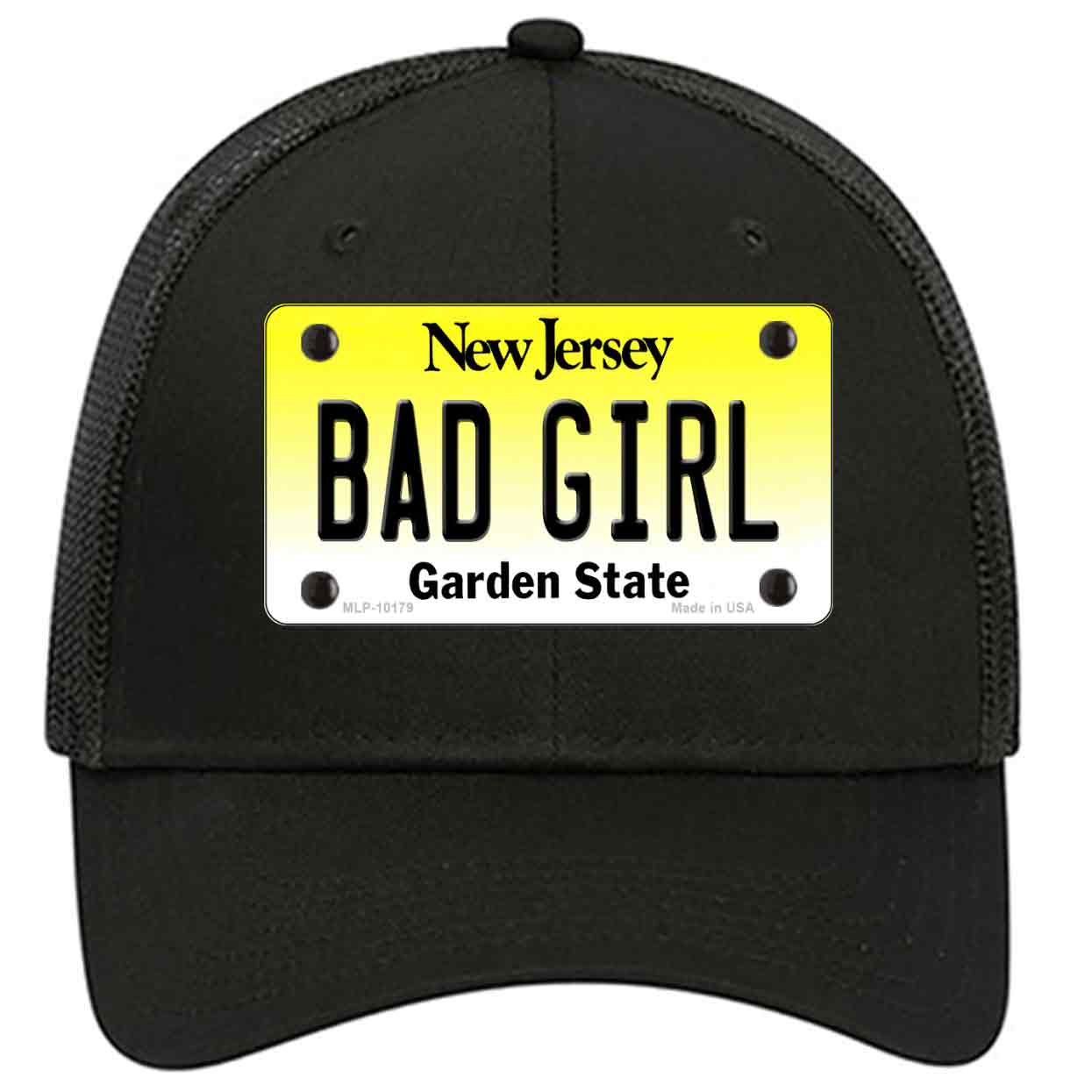 Bad Girl New Jersey Novelty Black Mesh License Plate Hat