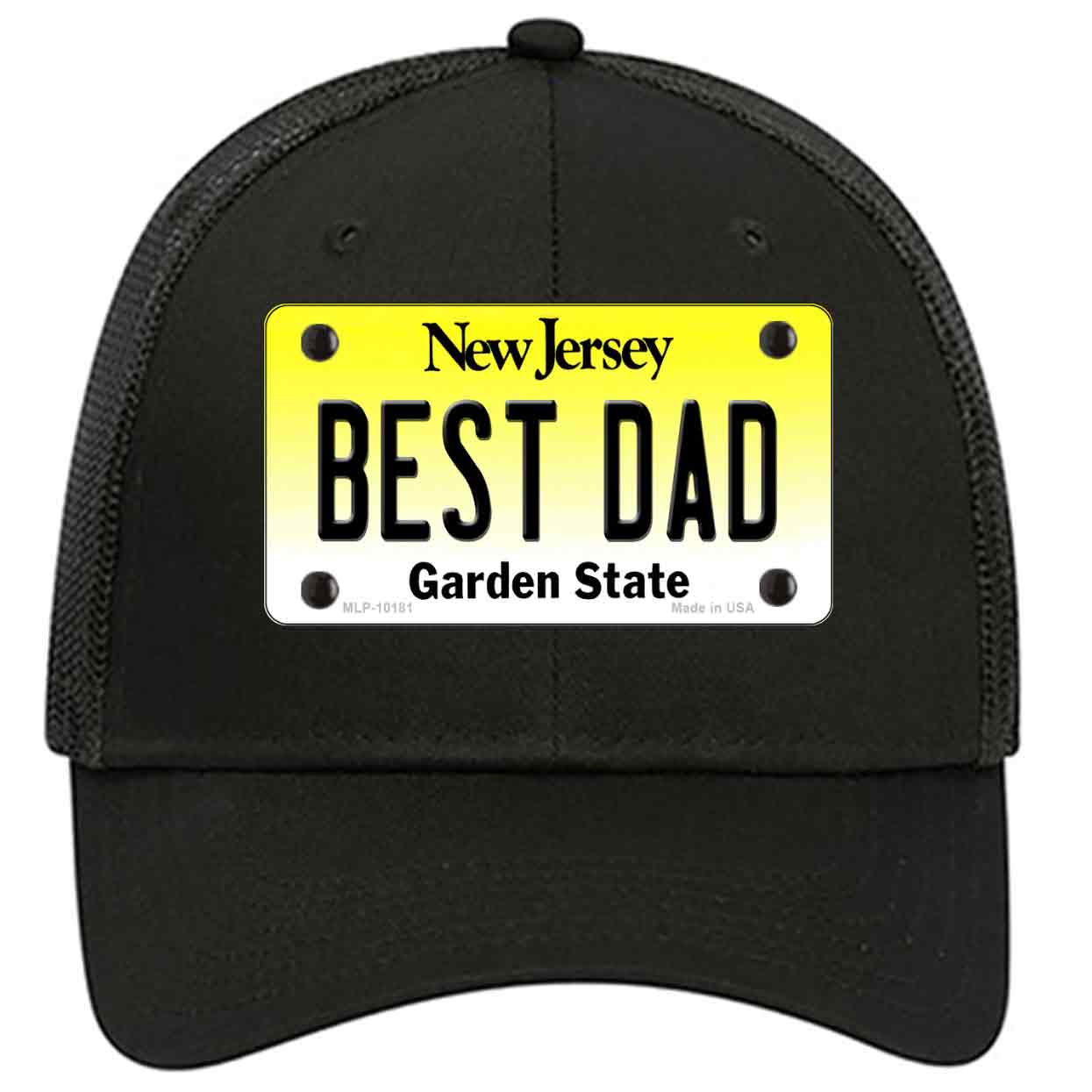 Best Dad New Jersey Novelty Black Mesh License Plate Hat