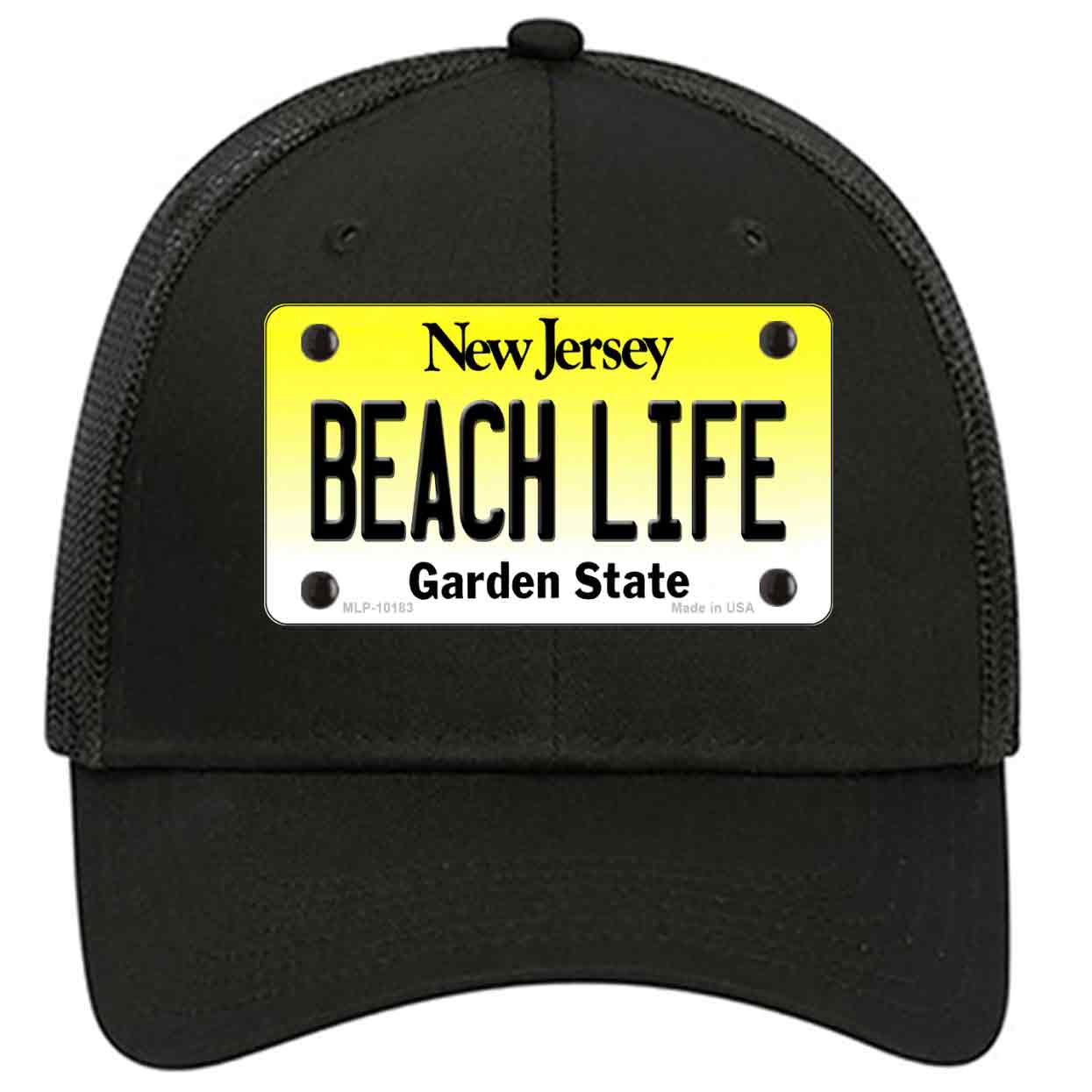 Beach Life New Jersey Novelty Black Mesh License Plate Hat