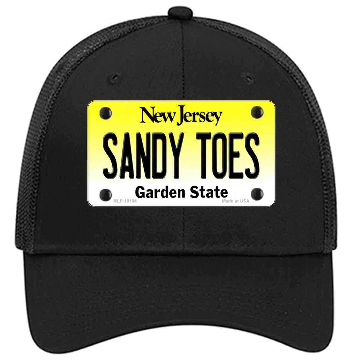 Sandy Toes New Jersey Novelty Black Mesh License Plate Hat
