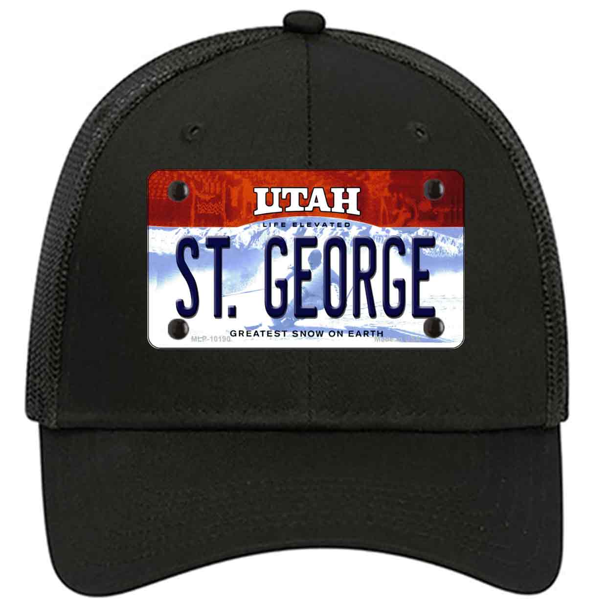 St George Utah Novelty Black Mesh License Plate Hat