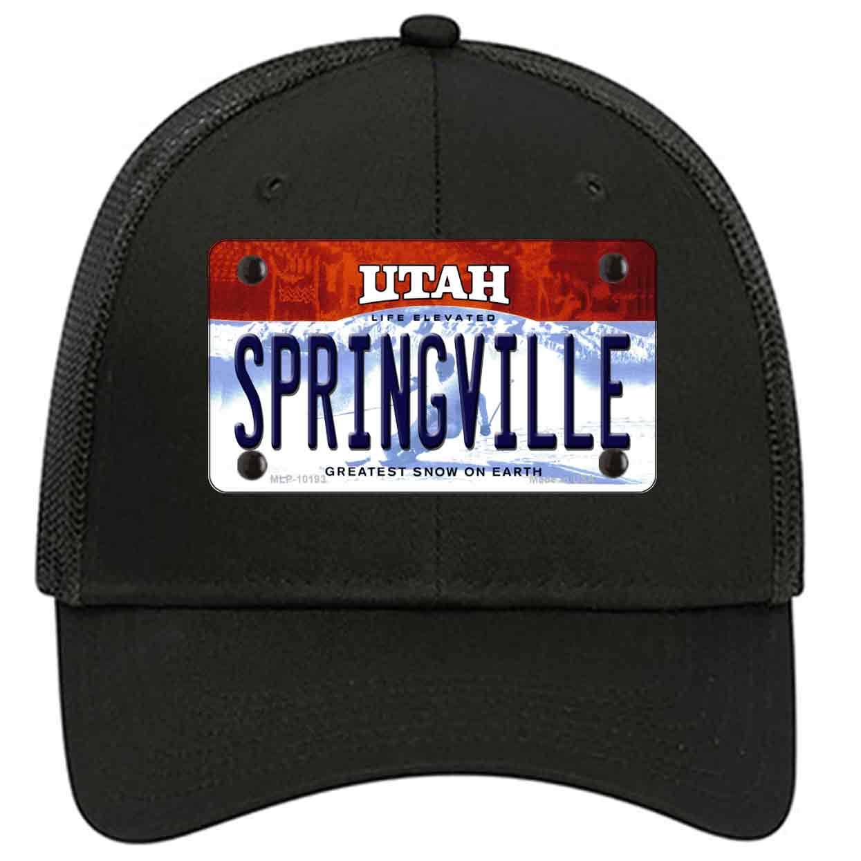 Springville Utah Novelty Black Mesh License Plate Hat