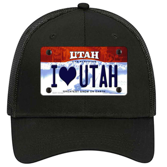 I Love Utah Novelty Black Mesh License Plate Hat