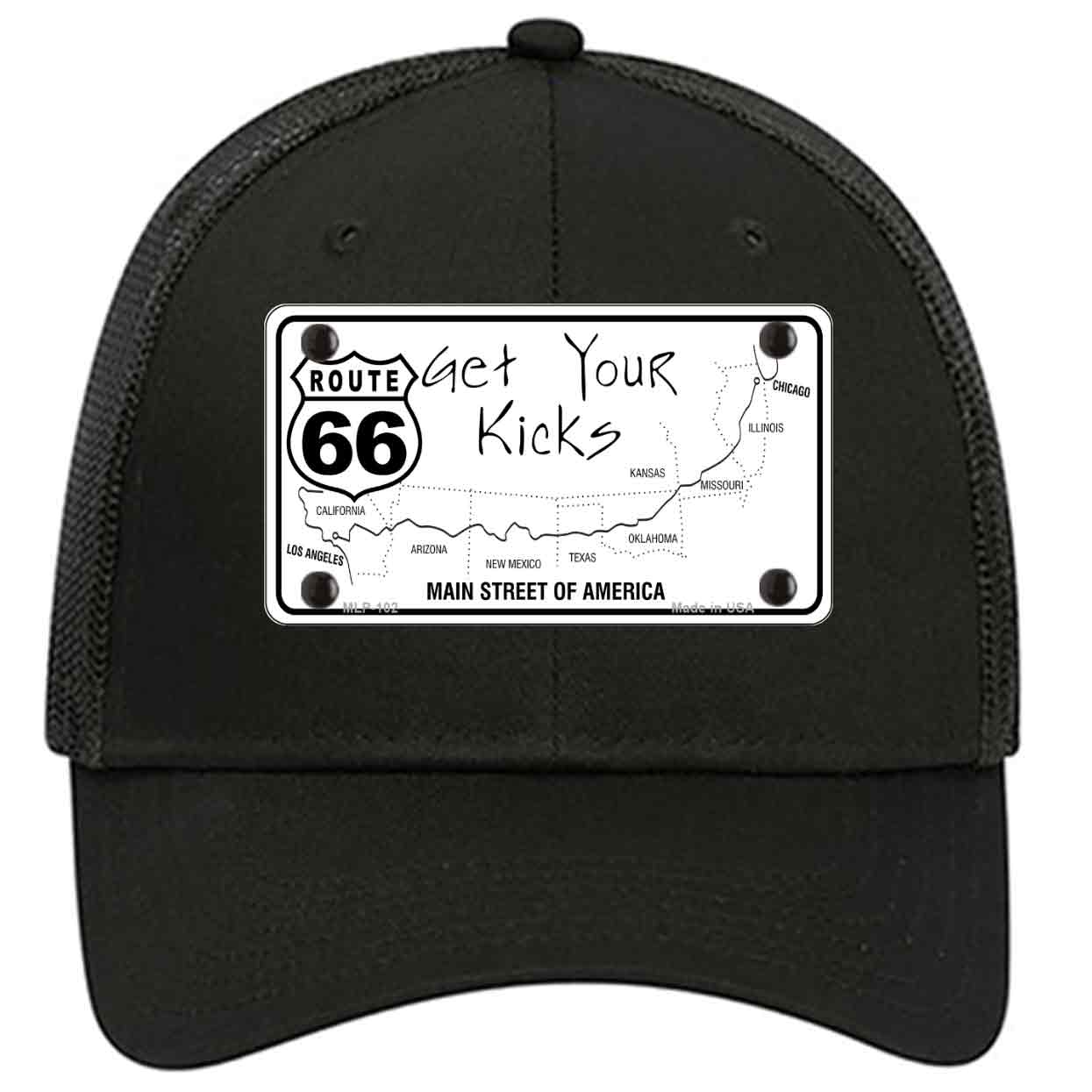 US Route 66 Map Novelty Black Mesh License Plate Hat