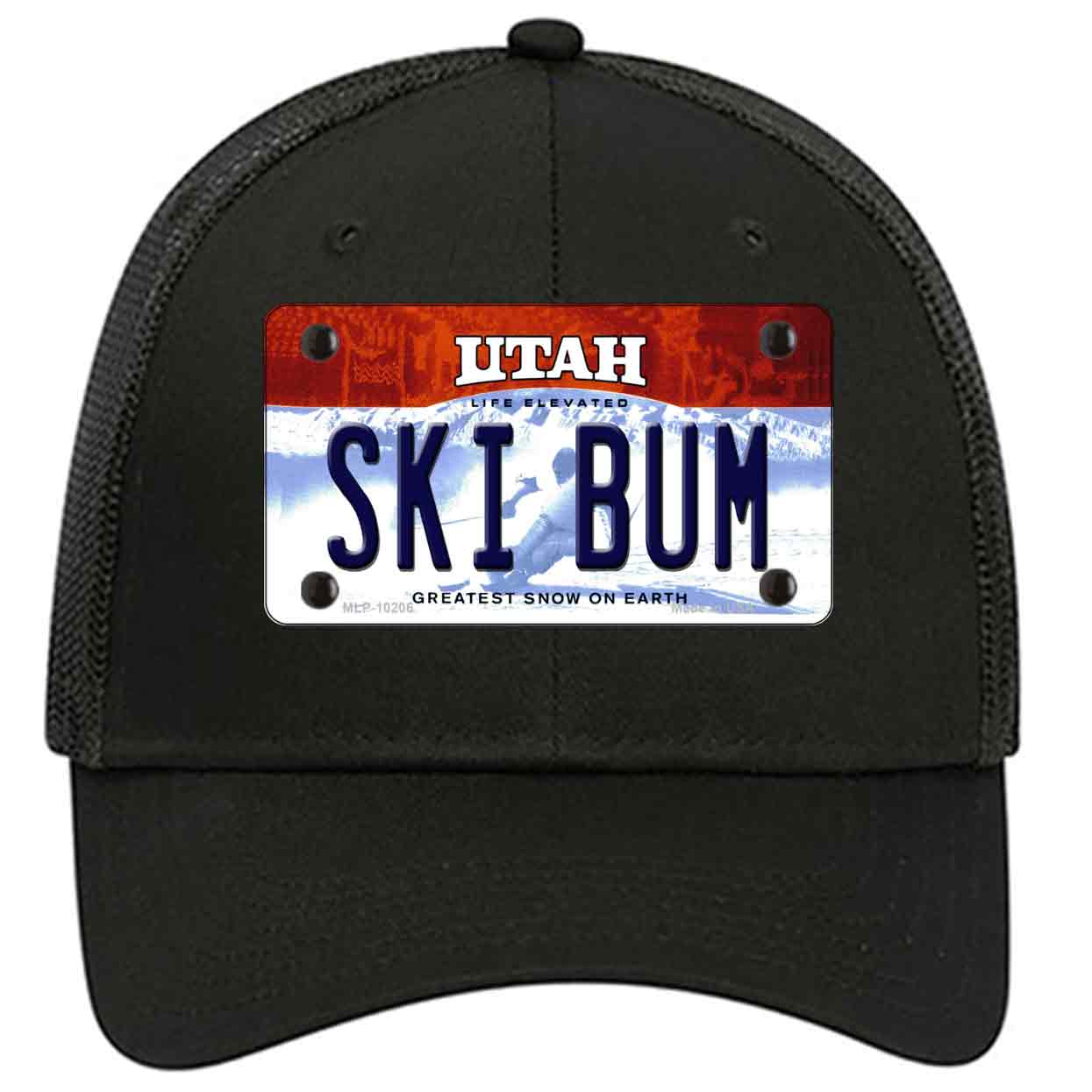 Ski Bum Utah Novelty Black Mesh License Plate Hat