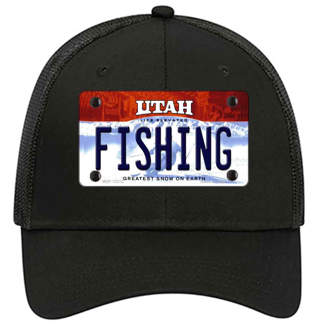 Fishing Utah Novelty Black Mesh License Plate Hat