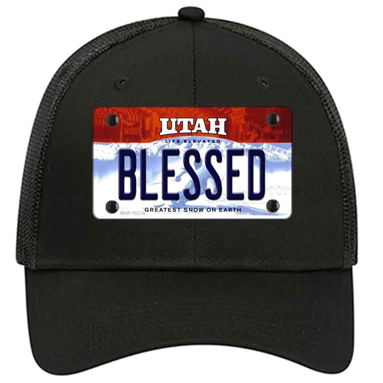 Blessed Utah Novelty Black Mesh License Plate Hat