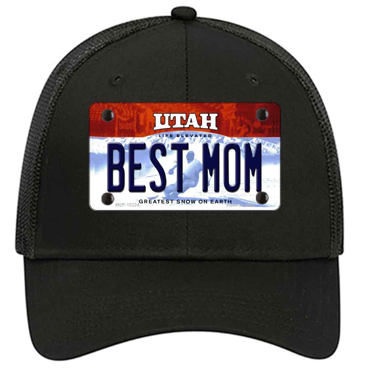 Best Mom Utah Novelty Black Mesh License Plate Hat