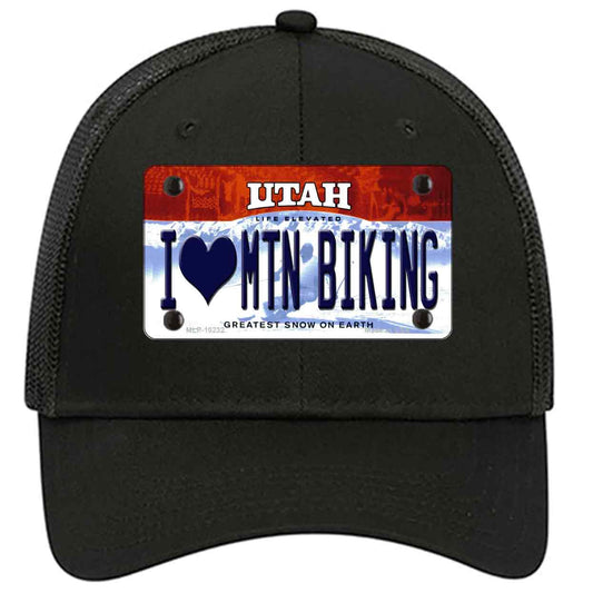 I Love Mtn Biking Utah Novelty Black Mesh License Plate Hat