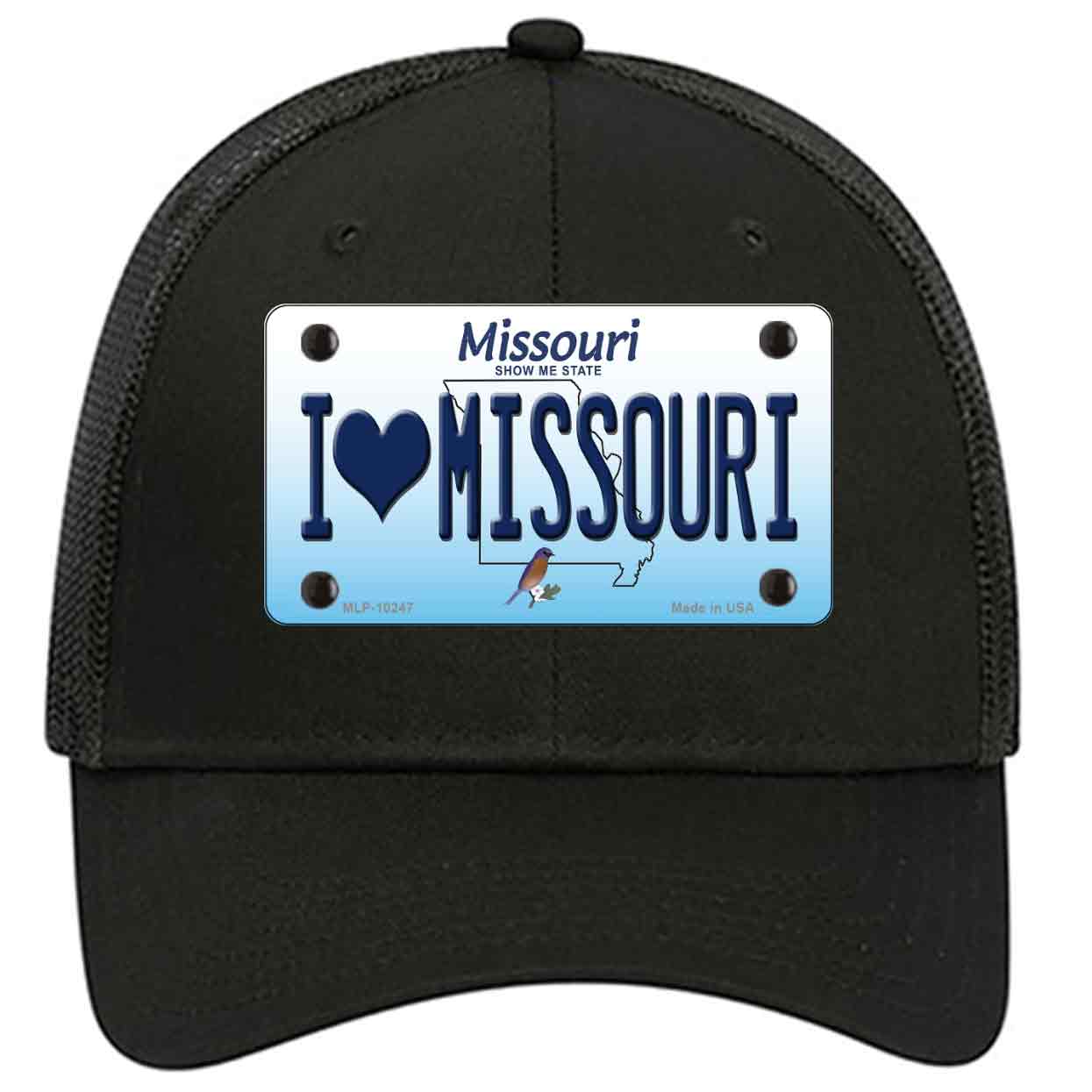 I Love Missouri Novelty Black Mesh License Plate Hat