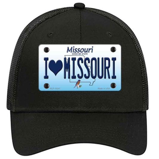 I Love Missouri Novelty Black Mesh License Plate Hat