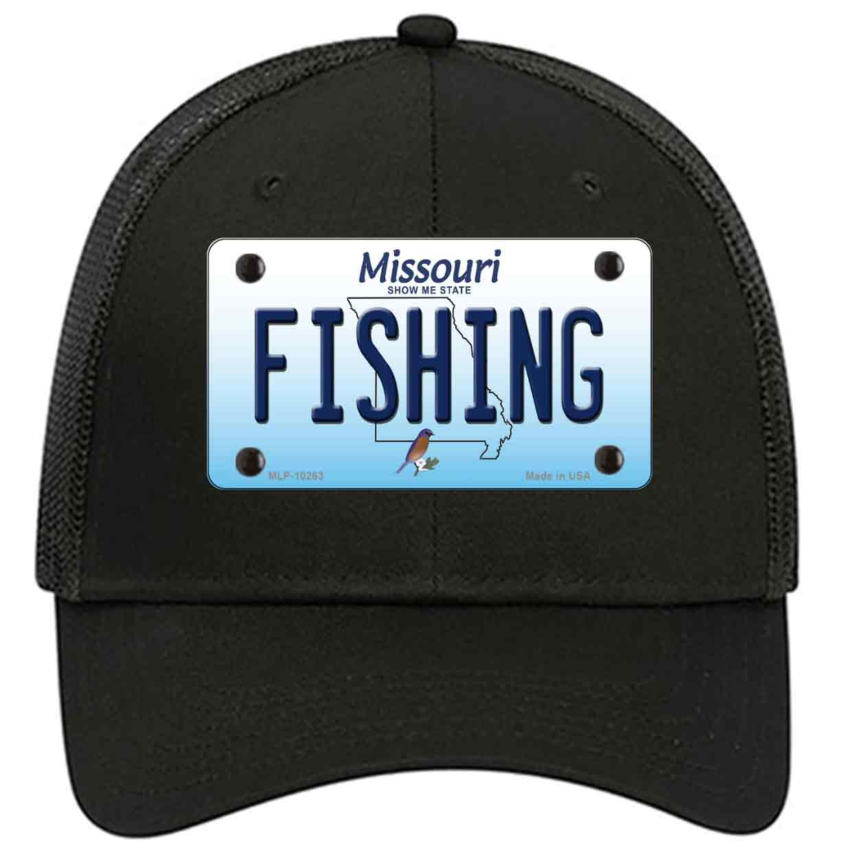 Fishing Missouri Novelty Black Mesh License Plate Hat