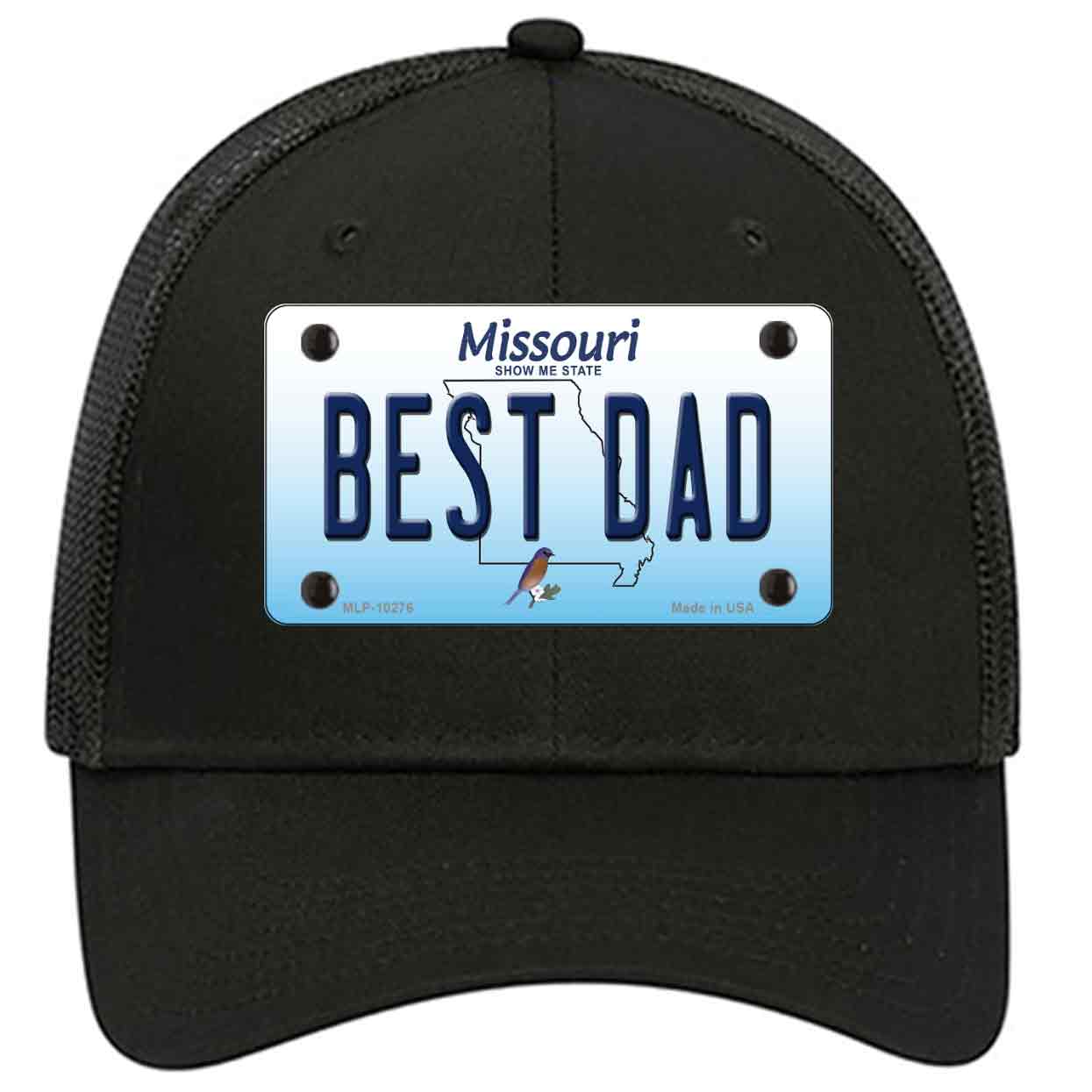 Best Dad Missouri Novelty Black Mesh License Plate Hat