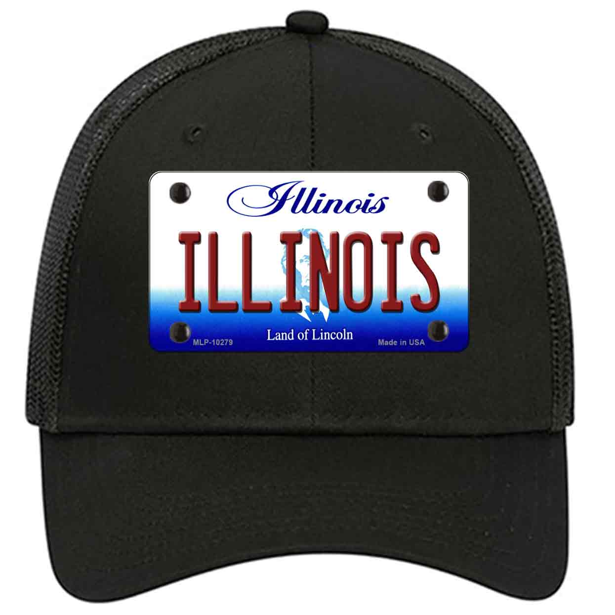Illinois Land of Lincoln Novelty Black Mesh License Plate Hat