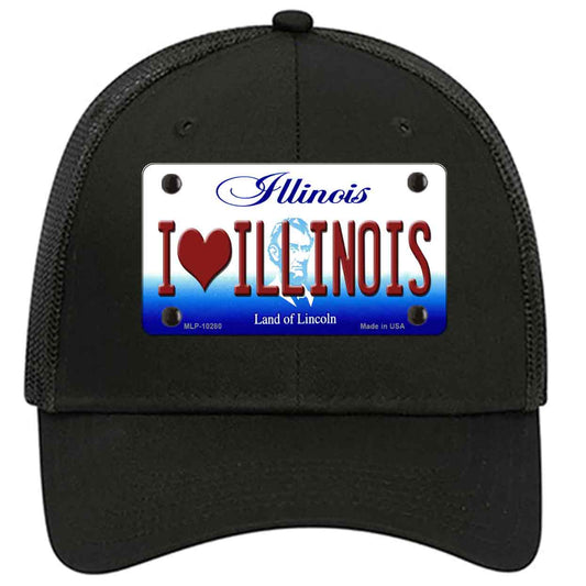 I Love Illinois Novelty Black Mesh License Plate Hat