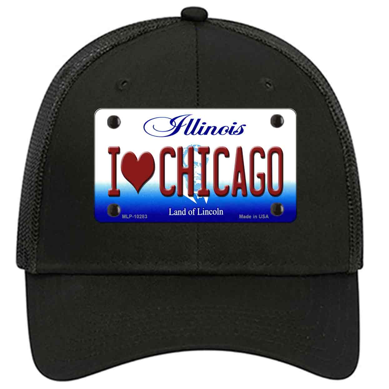 I Love Chicago Illinois Novelty Black Mesh License Plate Hat
