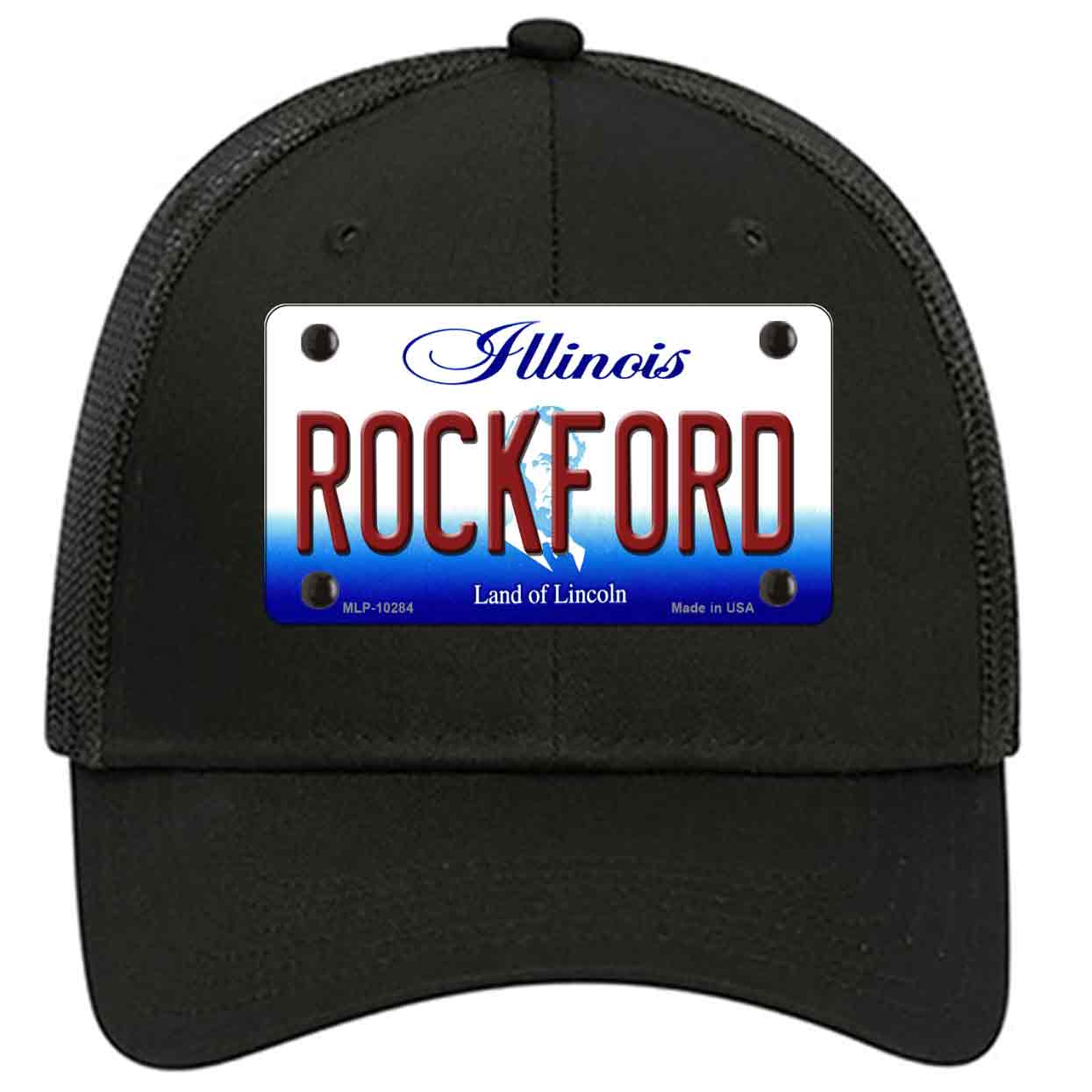 Rockford Illinois Novelty Black Mesh License Plate Hat