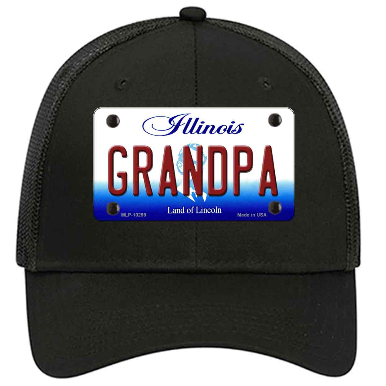 Grandpa Illinois Novelty Black Mesh License Plate Hat