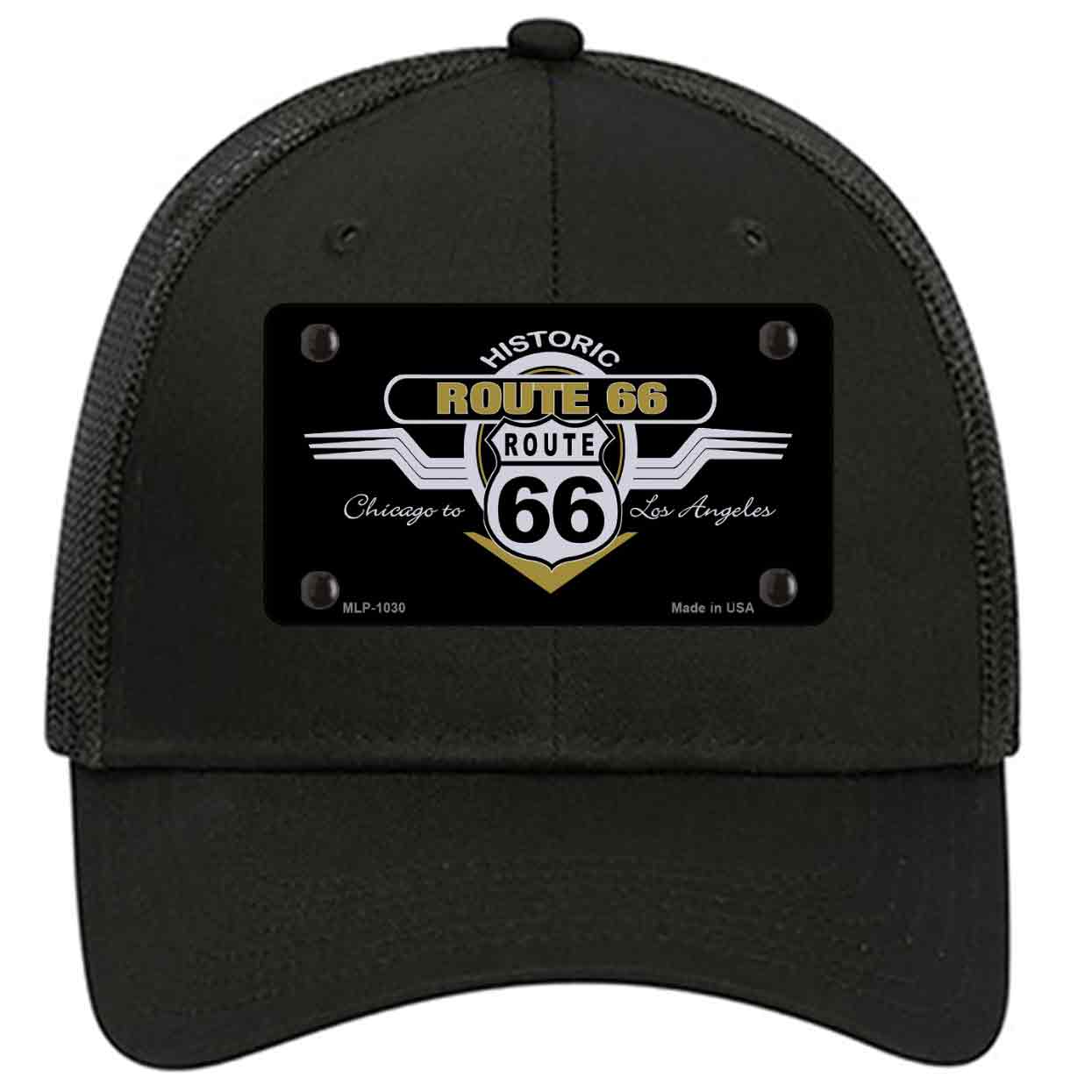 Route 66 Shield Wings Novelty Black Mesh License Plate Hat
