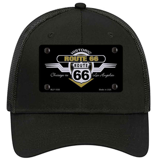 Route 66 Shield Wings Novelty Black Mesh License Plate Hat