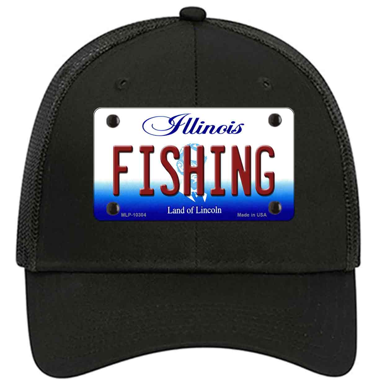 Fishing Illinois Novelty Black Mesh License Plate Hat