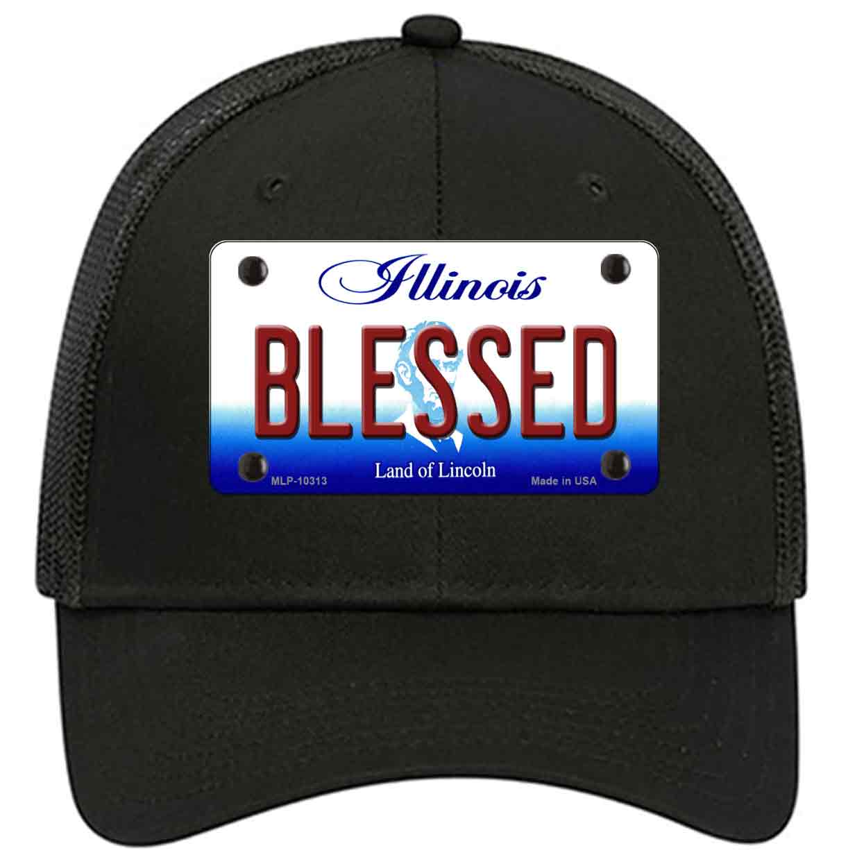 Blessed Illinois Novelty Black Mesh License Plate Hat