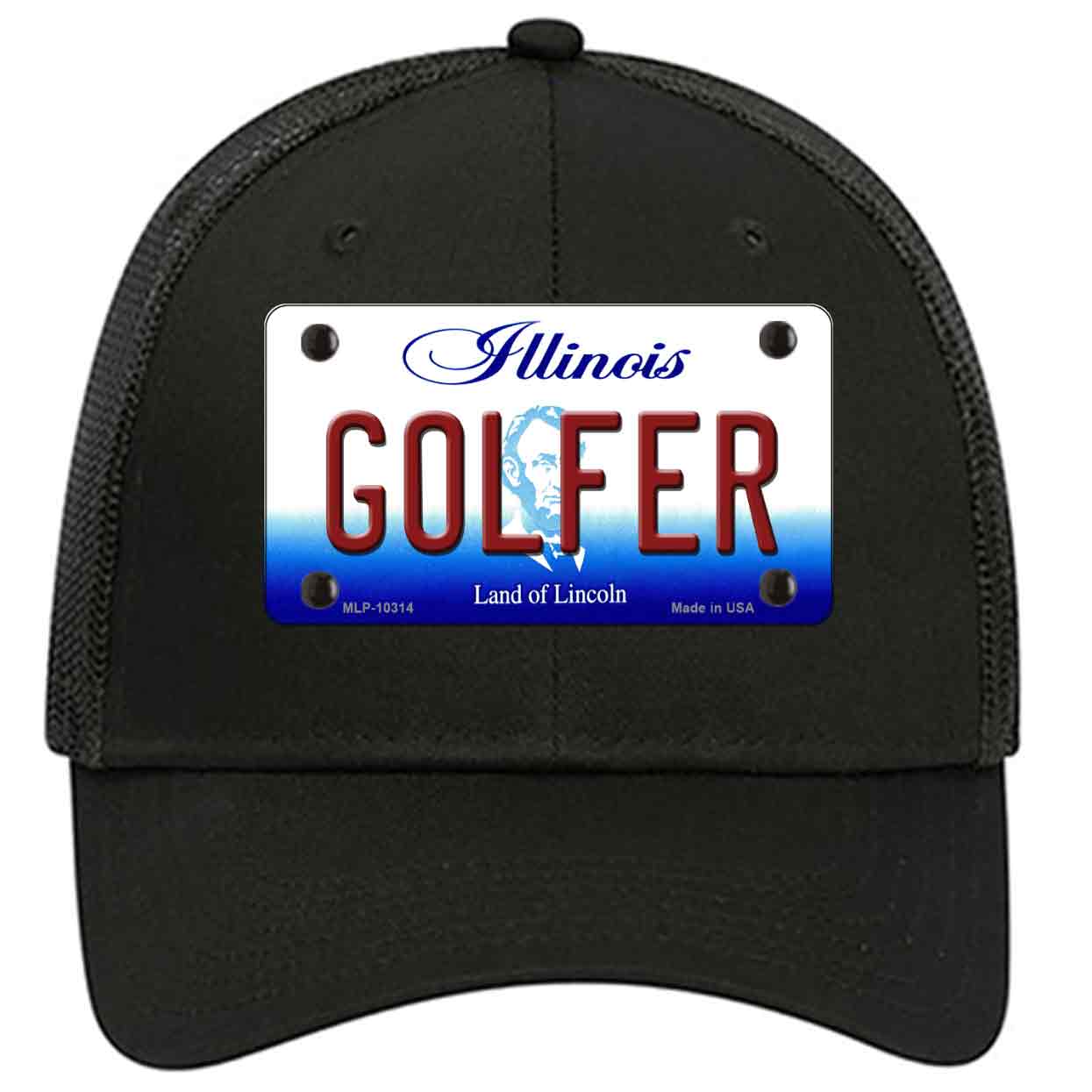 Golfer Illinois Novelty Black Mesh License Plate Hat