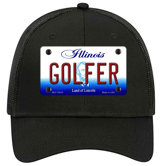 Golfer Illinois Novelty Black Mesh License Plate Hat