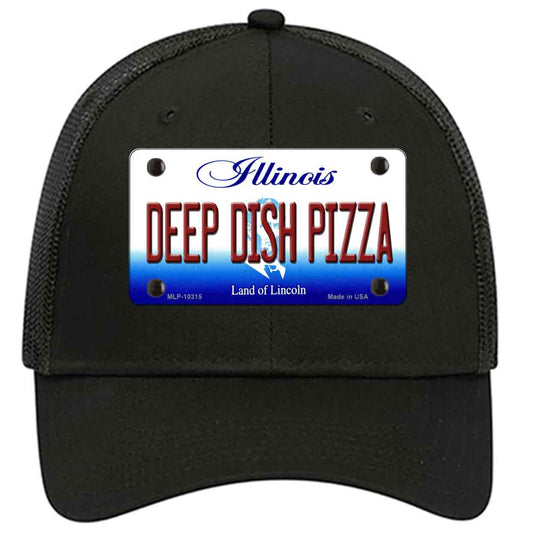 Deep Dish Pizza Illinois Novelty Black Mesh License Plate Hat