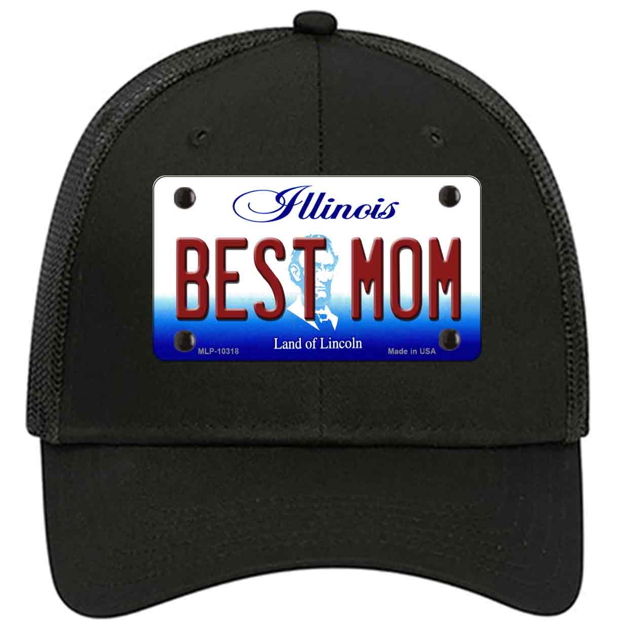 Best Mom Illinois Novelty Black Mesh License Plate Hat