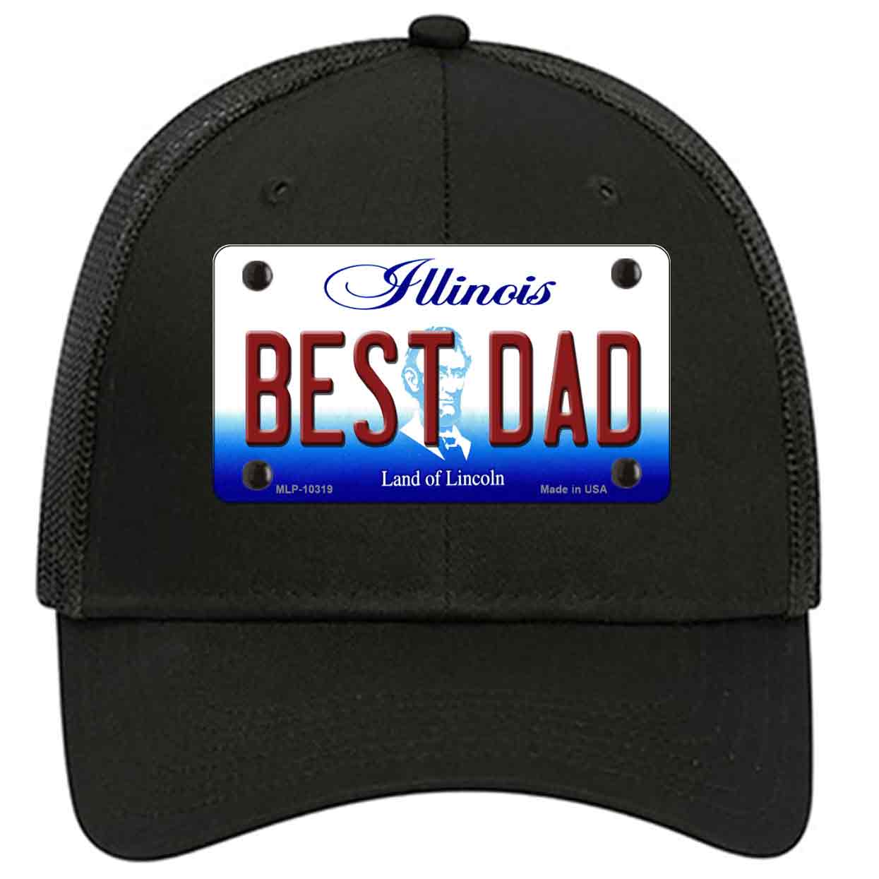 Best Dad Illinois Novelty Black Mesh License Plate Hat