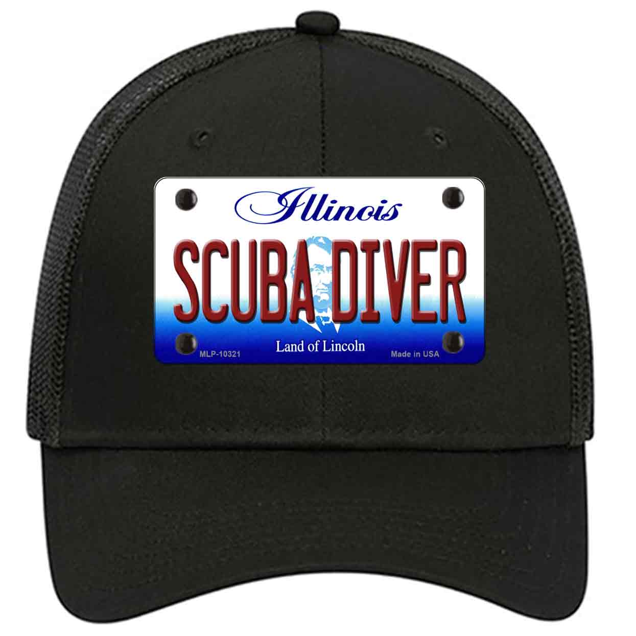 Scuba Diver Illinois Novelty Black Mesh License Plate Hat