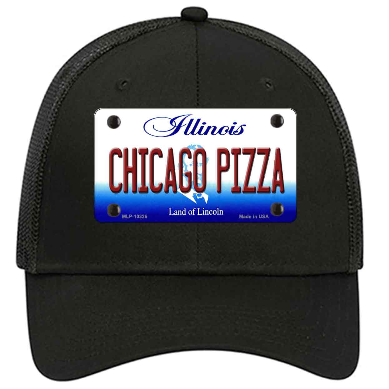 Chicago Pizza Illinois Novelty Black Mesh License Plate Hat