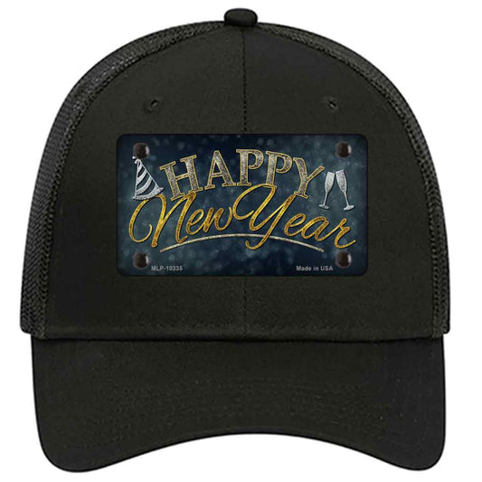 Happy New Year Novelty Black Mesh License Plate Hat