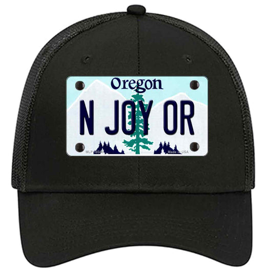 N Joy OR Oregon Novelty Black Mesh License Plate Hat