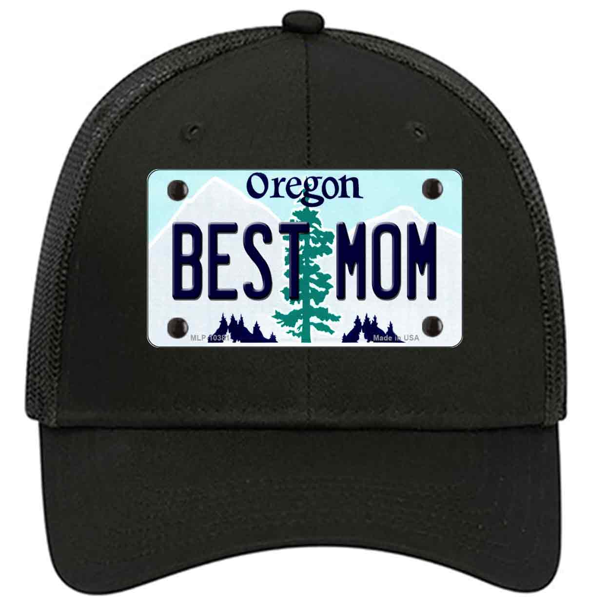 Best Mom Oregon Novelty Black Mesh License Plate Hat