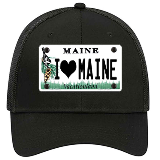 I Love Maine Novelty Black Mesh License Plate Hat