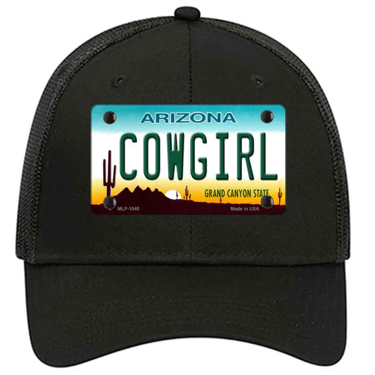 Cowgirl Novelty Black Mesh License Plate Hat