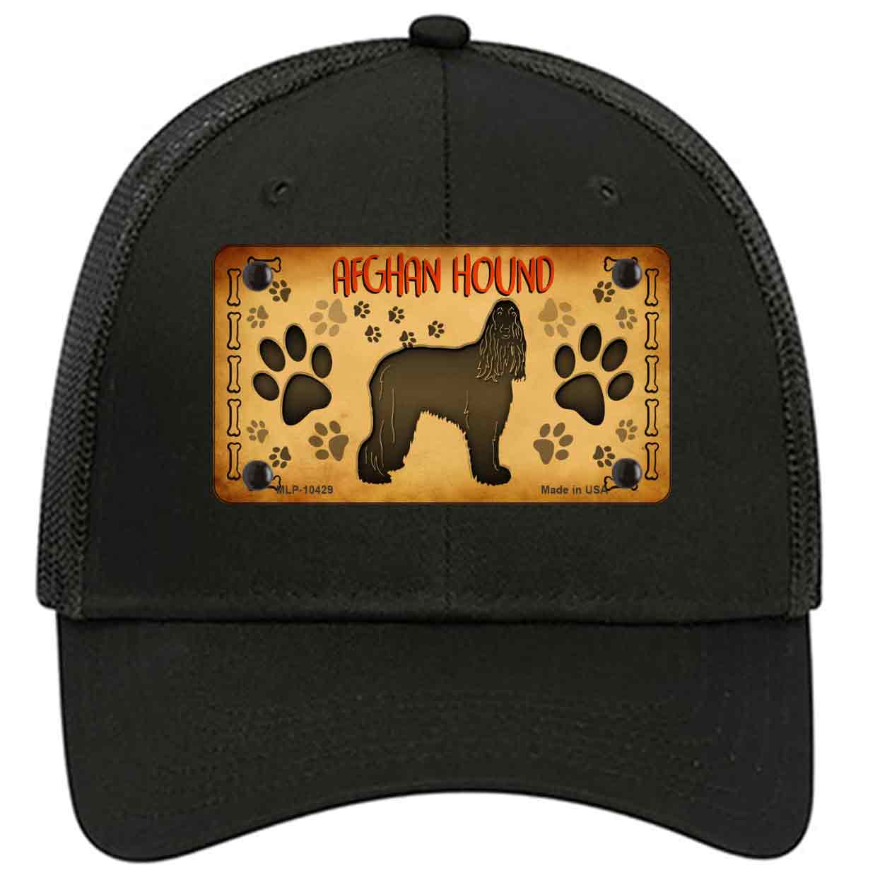 Afghan Hound Novelty Black Mesh License Plate Hat