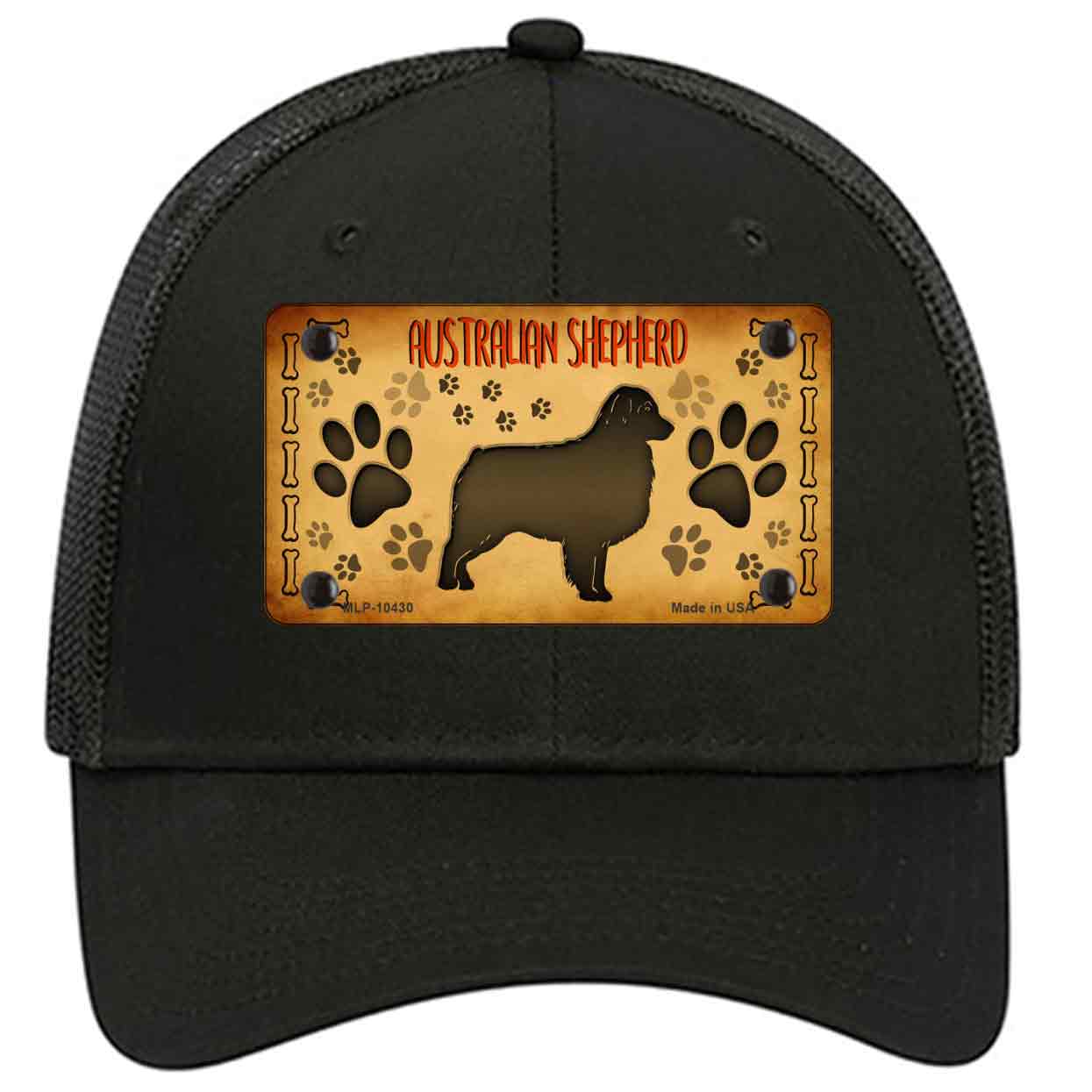 Australian Shepherd Novelty Black Mesh License Plate Hat