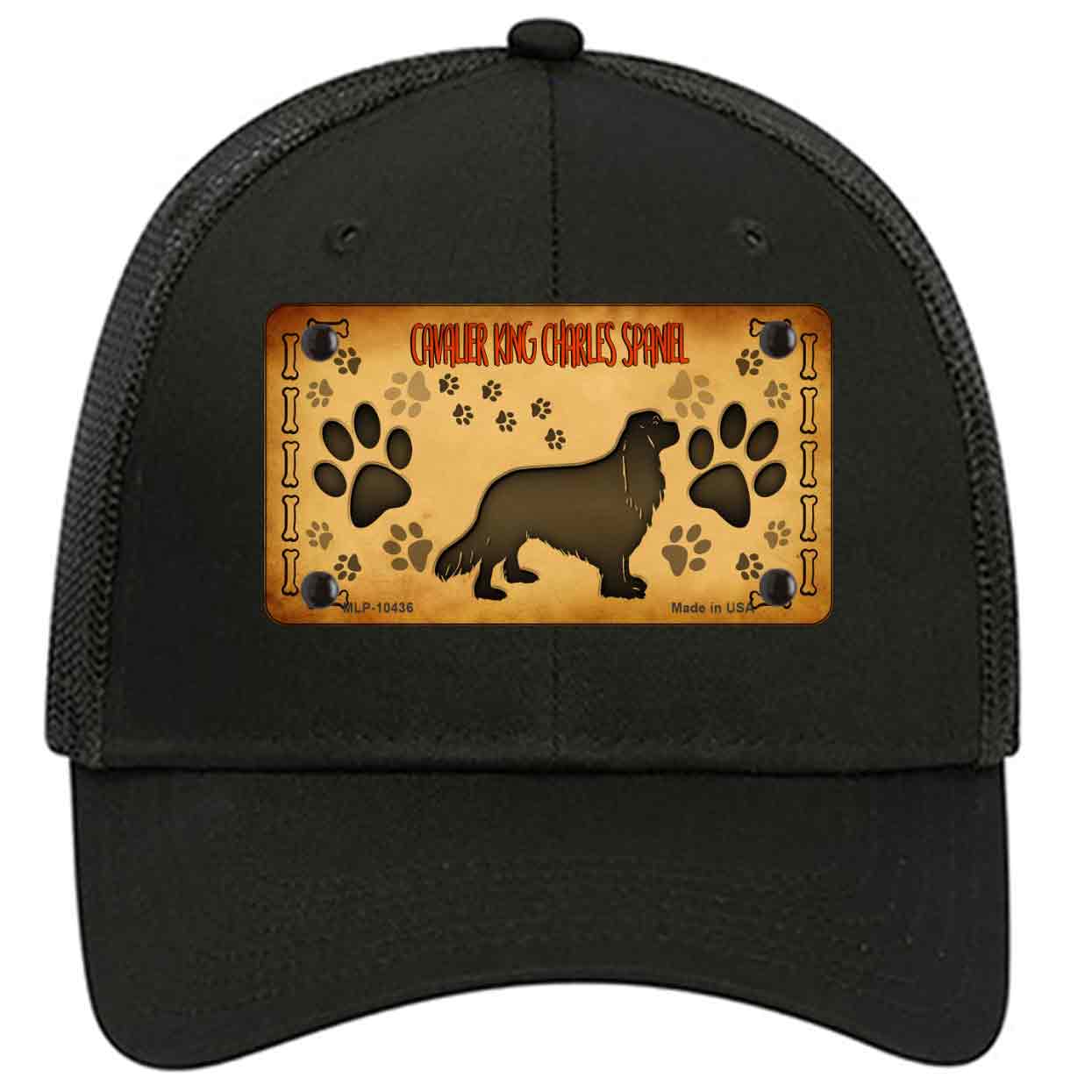 Cavalier King Charles Spaniel Novelty Black Mesh License Plate Hat