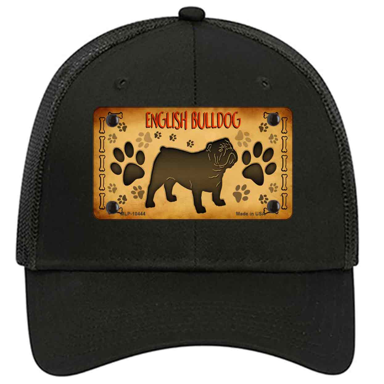 English Bulldog Novelty Black Mesh License Plate Hat