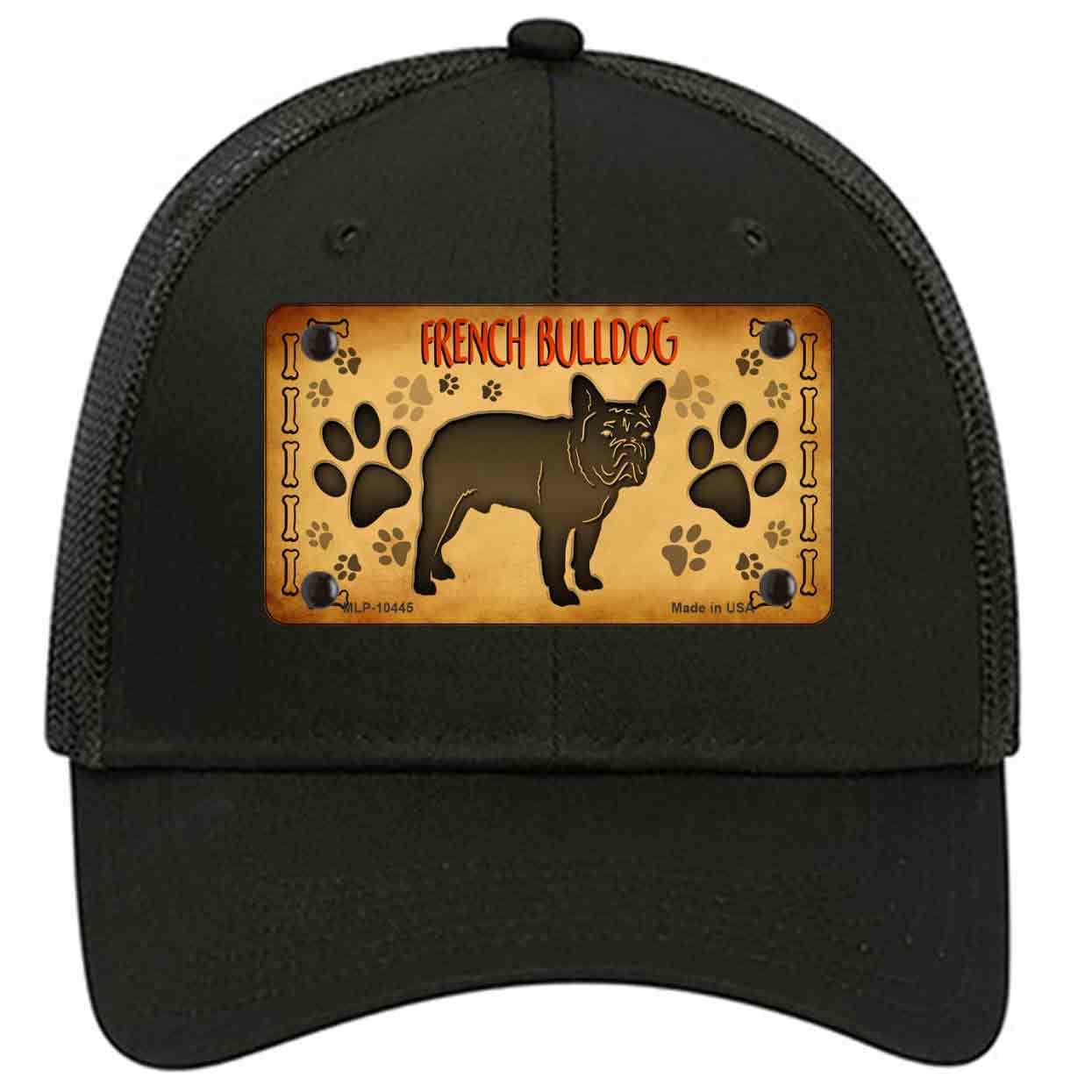 French Bulldog Novelty Black Mesh License Plate Hat